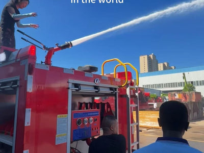 Fire Truck Water Cannon Operation Training: 65-Meter Range in Action